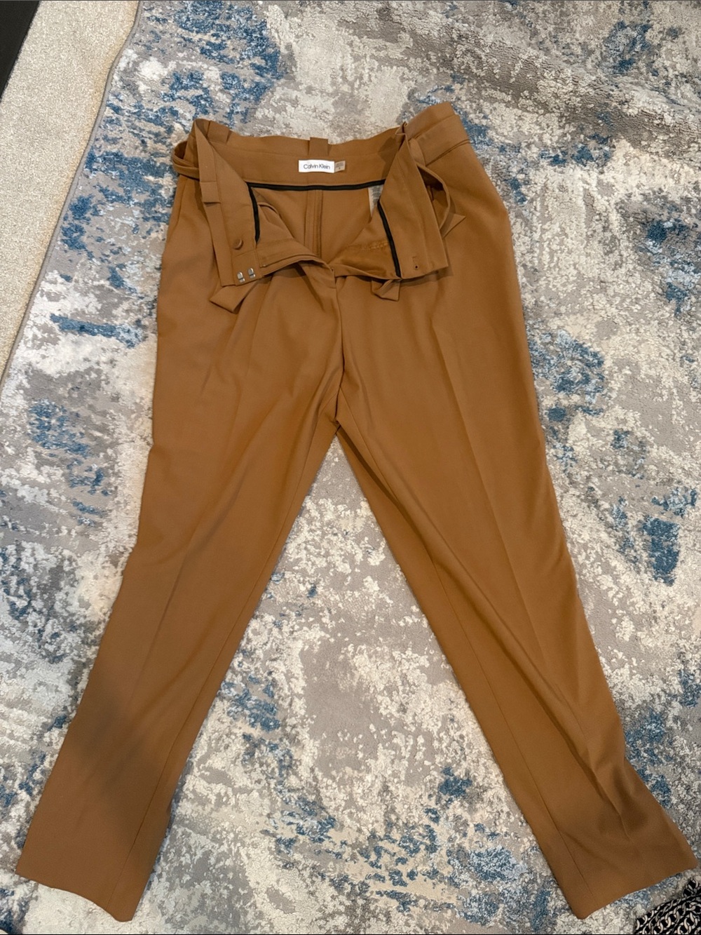 Calvin Klein Women's Camel Brown Tapered Ankle Trousers